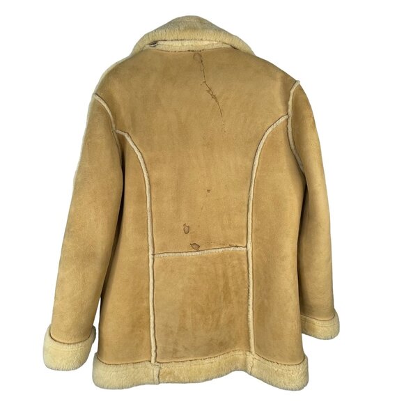 Vintage 1960s Joo Kay Leather Shearling Coat Size 42 Tan Genuine Sheepskin USA - Picture 2 of 12